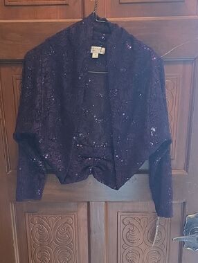 Tahari Purple Sequin Open-Front Shrug